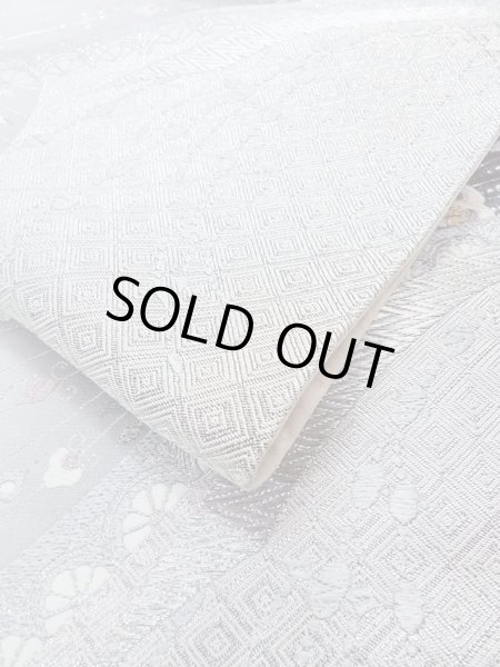 Photo11: N0914C Vintage Japanese Kimono   Silver FUKURO OBI sash Chinese flower Silk. (Grade A) (11)