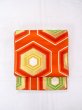 Photo2: Mint N0914D Vintage Japanese Kimono   Orange FUKURO OBI sash Tortoise-shell pattern(Hexagonal pattern) Silk. (Grade A) (2)