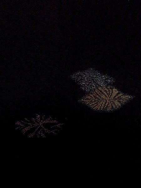 Photo7: N0920F Vintage Japanese women   Black HAORI short jacket / Silk. Leaf   (Grade A) (7)