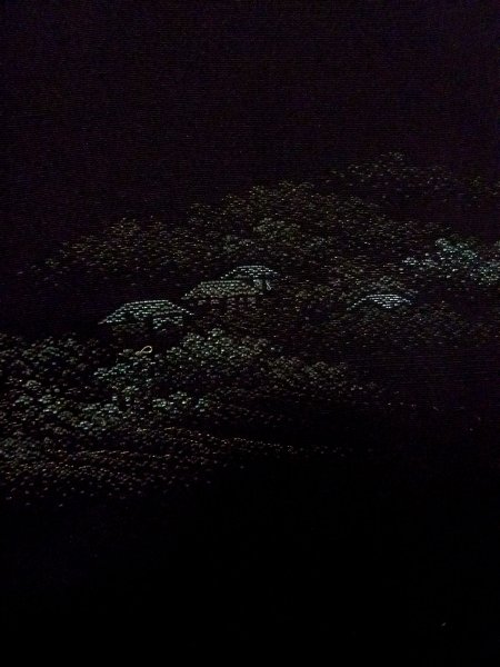 Photo6: N0920H Vintage Japanese women   Black HAORI short jacket / Silk. Landscape   (Grade B) (6)