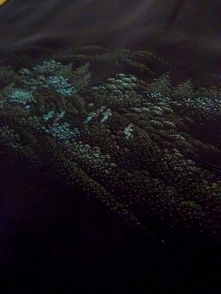 Photo7: N0920H Vintage Japanese women   Black HAORI short jacket / Silk. Landscape   (Grade B) (7)