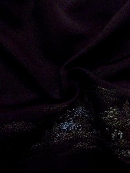 Photo9: N0920H Vintage Japanese women   Black HAORI short jacket / Silk. Landscape   (Grade B) (9)