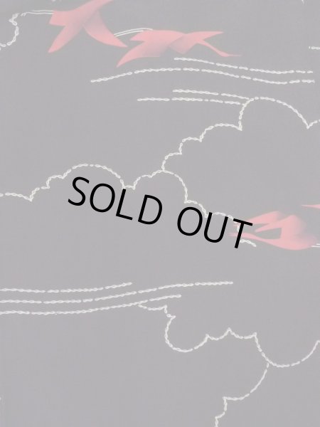 Photo3: N0920I Vintage Japanese women   Black HAORI short jacket / Silk. Crane,   (Grade B) (3)