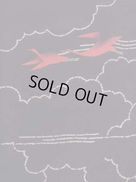 Photo4: N0920I Vintage Japanese women   Black HAORI short jacket / Silk. Crane,   (Grade B) (4)