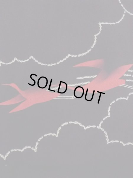 Photo5: N0920I Vintage Japanese women   Black HAORI short jacket / Silk. Crane,   (Grade B) (5)