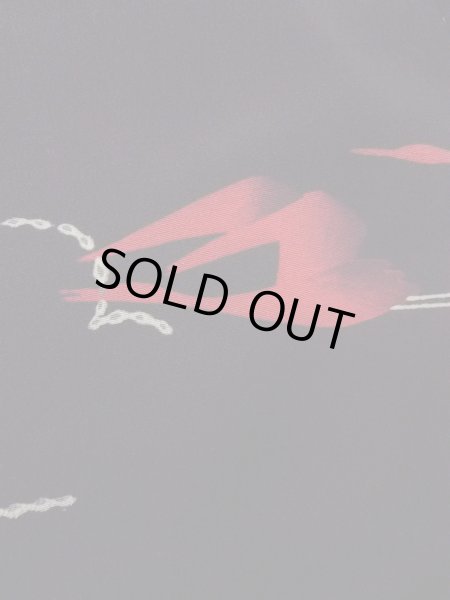 Photo7: N0920I Vintage Japanese women   Black HAORI short jacket / Silk. Crane,   (Grade B) (7)