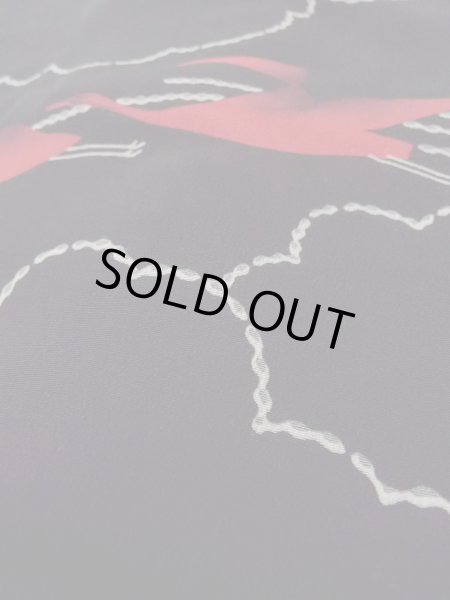 Photo8: N0920I Vintage Japanese women   Black HAORI short jacket / Silk. Crane,   (Grade B) (8)