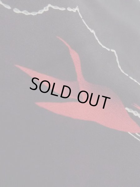 Photo9: N0920I Vintage Japanese women   Black HAORI short jacket / Silk. Crane,   (Grade B) (9)