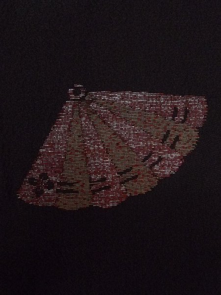 Photo10: N0920K Vintage Japanese women   Black HAORI short jacket / Silk. Folding fan   (Grade A) (10)