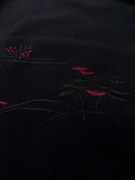 Photo9: N0920M Vintage Japanese women   Black HAORI short jacket / Silk. House,   (Grade D) (9)