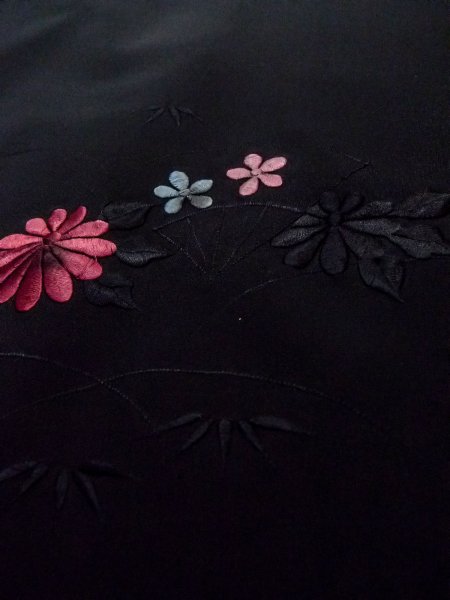 Photo8: Mint N0920O Vintage Japanese women   Black HAORI short jacket / Synthetic. Chrysanthemum,   (Grade A) (8)