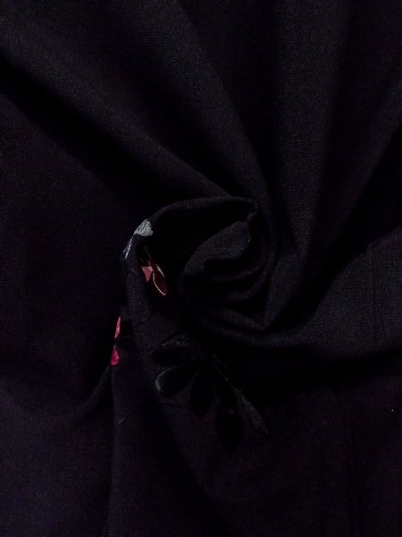 Photo11: Mint N0920O Vintage Japanese women   Black HAORI short jacket / Synthetic. Chrysanthemum,   (Grade A) (11)