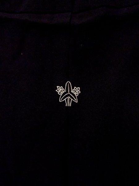 Photo3: N0920P Vintage Japanese women   Black HAORI short jacket / Silk. UME plum bloom,   (Grade C) (3)