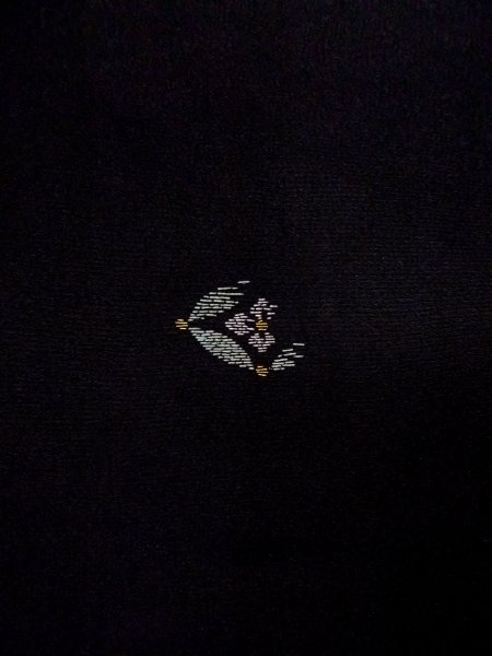 Photo7: N0920P Vintage Japanese women   Black HAORI short jacket / Silk. UME plum bloom,   (Grade C) (7)