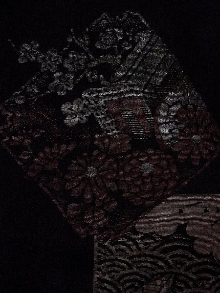 Photo7: Mint N0920Q Vintage Japanese women   Black HAORI short jacket / Silk. Peony,   (Grade A) (7)