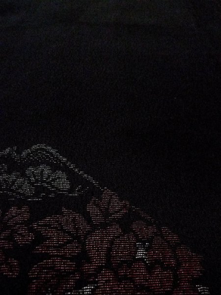 Photo8: Mint N0920Q Vintage Japanese women   Black HAORI short jacket / Silk. Peony,   (Grade A) (8)