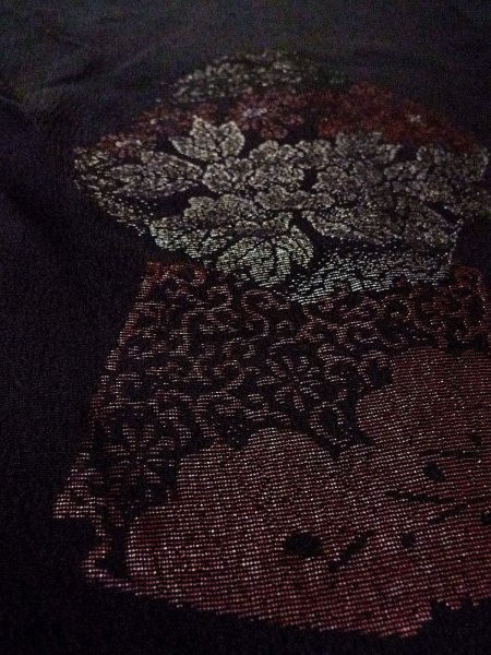 Photo9: Mint N0920Q Vintage Japanese women   Black HAORI short jacket / Silk. Peony,   (Grade A) (9)