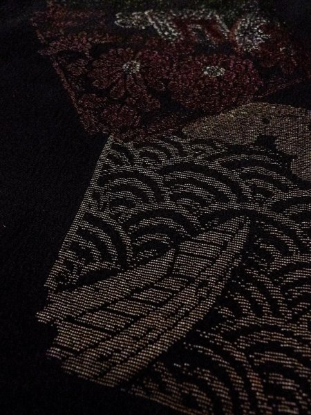 Photo10: Mint N0920Q Vintage Japanese women   Black HAORI short jacket / Silk. Peony,   (Grade A) (10)