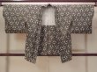 Photo1: N0920S Vintage Japanese women  Dark Olive HAORI short jacket / Silk. Crossed circles Folded paper crane pattern  (Grade C) (1)