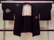 Photo1: N0920T Vintage Japanese women   Black HAORI short jacket / Silk. Chrysanthemum,   (Grade C) (1)