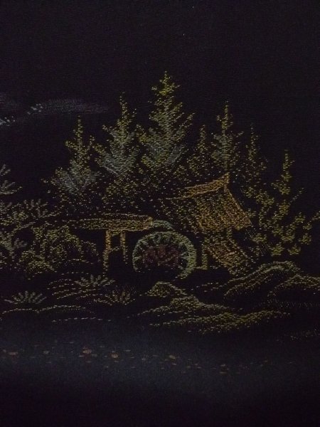 Photo5: Mint N0920U Vintage Japanese women   Black HAORI short jacket / Synthetic. Pine tree/branch/needle,   (Grade A) (5)