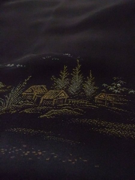 Photo10: Mint N0920U Vintage Japanese women   Black HAORI short jacket / Synthetic. Pine tree/branch/needle,   (Grade A) (10)