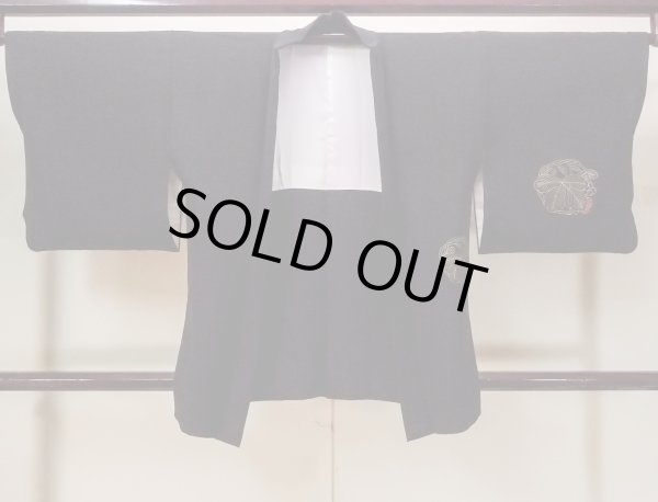 Photo1: Mint N0920W Vintage Japanese women   Black HAORI short jacket / Silk. Ivy,   (Grade A) (1)