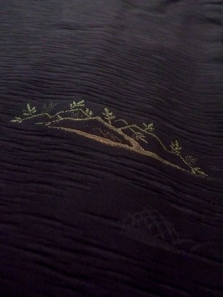 Photo10: Mint N0920X Vintage Japanese women   Black HAORI short jacket / Silk. Tall grass,   (Grade A) (10)