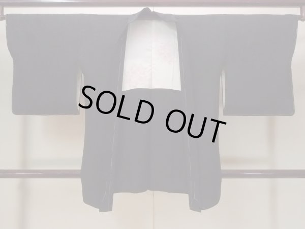 Photo1: Mint N0920Y Vintage Japanese women   Black HAORI short jacket / Silk.    (Grade A) (1)