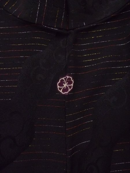 Photo3: Mint N0921B Vintage Japanese women   Black HAORI short jacket / Silk. Stripes   (Grade A) (3)