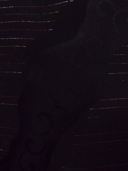 Photo6: Mint N0921B Vintage Japanese women   Black HAORI short jacket / Silk. Stripes   (Grade A) (6)