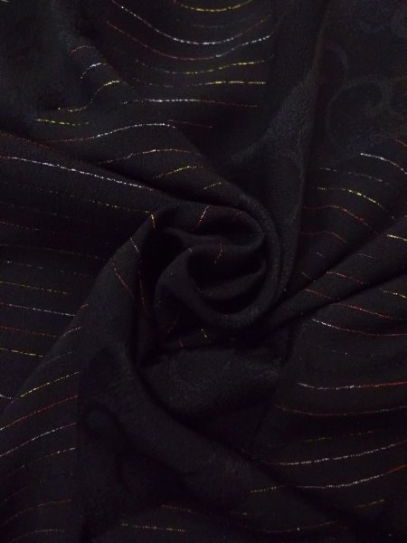 Photo12: Mint N0921B Vintage Japanese women   Black HAORI short jacket / Silk. Stripes   (Grade A) (12)