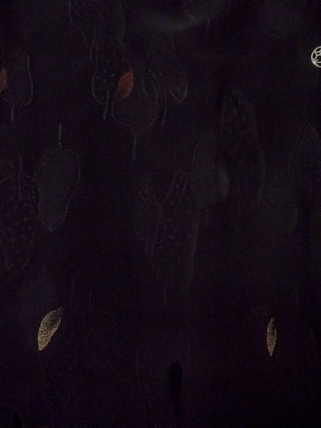 Photo4: N0921C Vintage Japanese women   Black HAORI short jacket / Silk. Leaf,   (Grade B) (4)