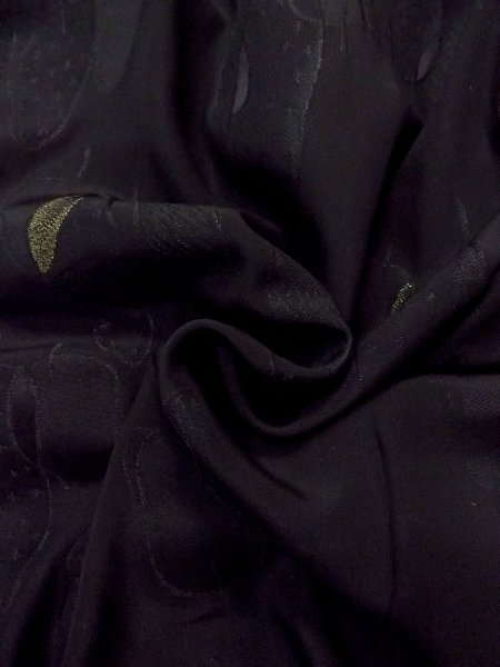 Photo12: N0921C Vintage Japanese women   Black HAORI short jacket / Silk. Leaf,   (Grade B) (12)