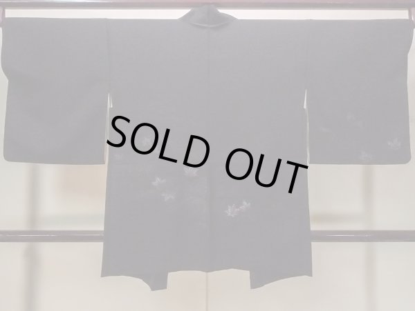 Photo3: Mint N0921D Vintage Japanese women   Black HAORI short jacket / Silk. MOMIJI maple leaf,   (Grade A) (3)