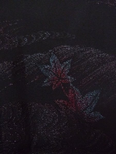 Photo6: Mint N0921D Vintage Japanese women   Black HAORI short jacket / Silk. MOMIJI maple leaf,   (Grade A) (6)