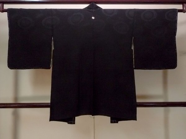Photo2: N0930E Vintage Japanese kimono   Black HAORI short jacket for women / Silk. Snow circle (snowflake),   (Grade B) (2)