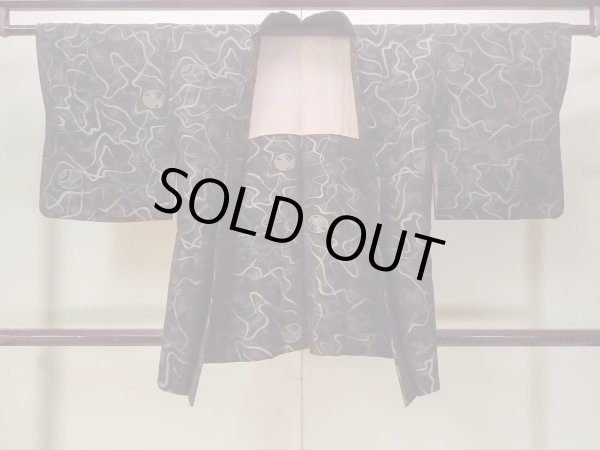 Photo1: Mint N0930G Vintage Japanese kimono   Black HAORI short jacket for women / Silk. Circle,   (Grade A) (1)