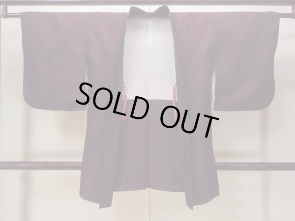 Photo1: N0930K Vintage Japanese kimono  Dark Dark Red HAORI short jacket for women / Silk. Flower,   (Grade C) (1)
