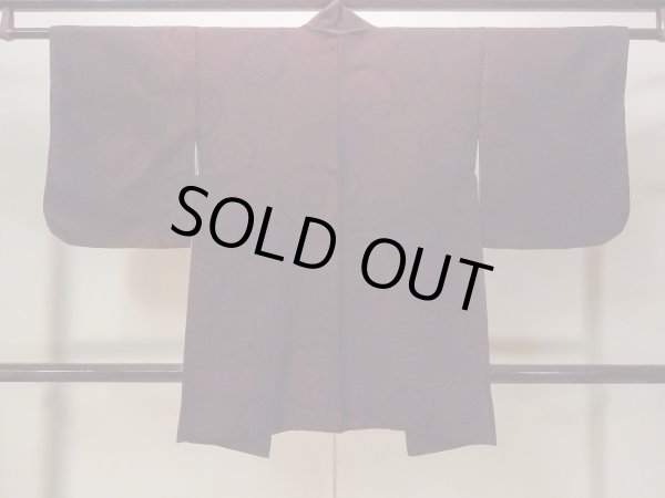 Photo2: N0930K Vintage Japanese kimono  Dark Dark Red HAORI short jacket for women / Silk. Flower,   (Grade C) (2)