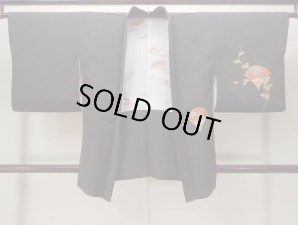 Photo1: N0930N Vintage Japanese kimono  Pale Black HAORI short jacket for women / Silk. Chrysanthemum,   (Grade B) (1)