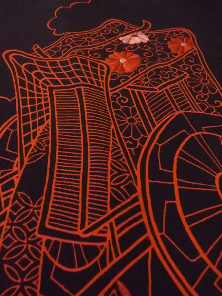 Photo8: Mint N0930Q Vintage Japanese kimono   Black HAORI short jacket for women / Silk. Chrysanthemum,   (Grade A) (8)