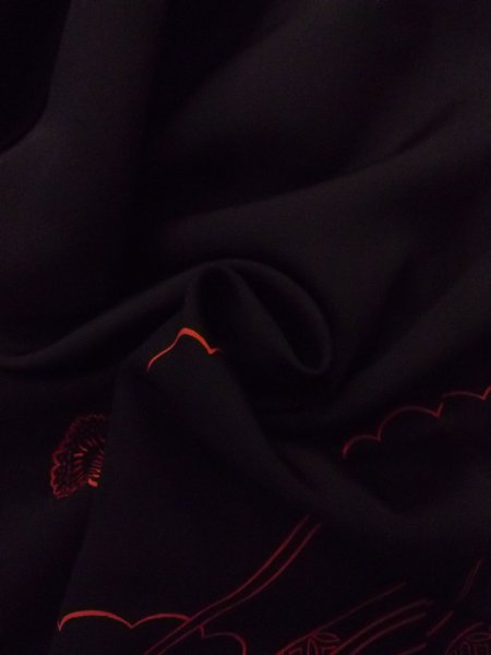 Photo10: Mint N0930Q Vintage Japanese kimono   Black HAORI short jacket for women / Silk. Chrysanthemum,   (Grade A) (10)