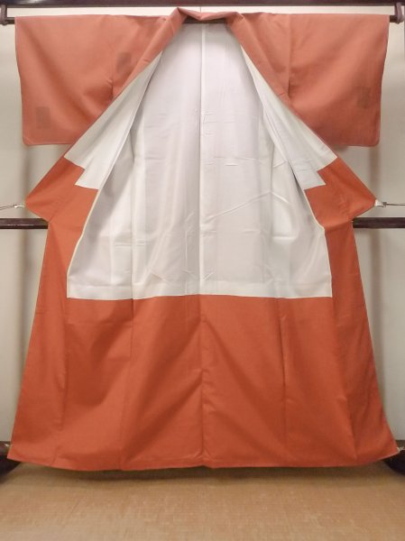 Photo2: N1007A Vintage Japanese kimono  Grayish Orange TSUMUGI pongee for women / Silk. Flower,   (Grade B) (2)