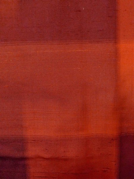 Photo6: N1007B Vintage Japanese kimono   Orange TSUMUGI pongee for women / Silk. Plaid Checks   (Grade B) (6)