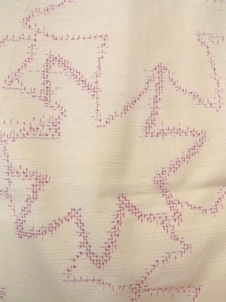 Photo7: N1007G Vintage Japanese kimono   Ivory TSUMUGI pongee for women / Silk. MOMIJI maple leaf,   (Grade B) (7)