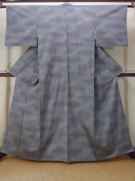 Photo1: Mint N1007N Vintage Japanese kimono  Bluish Gray TSUMUGI pongee for women / Silk. Line   (Grade A) (1)