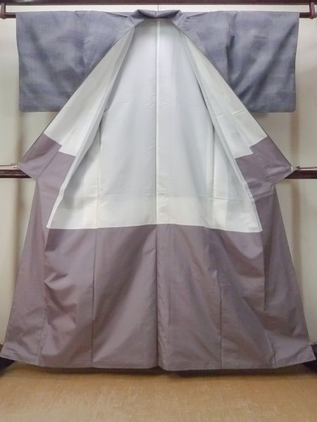 Photo2: Mint N1007N Vintage Japanese kimono  Bluish Gray TSUMUGI pongee for women / Silk. Line   (Grade A) (2)