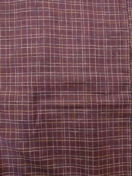 Photo4: N1007O Vintage Japanese kimono  Dark Dark Red TSUMUGI pongee for women / Silk. Plaid Checks   (Grade B) (4)