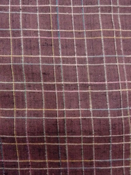 Photo5: N1007O Vintage Japanese kimono  Dark Dark Red TSUMUGI pongee for women / Silk. Plaid Checks   (Grade B) (5)